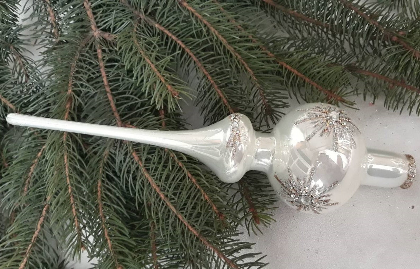 Siver Christmas glass tree topper 12 inches tree topper Etsy