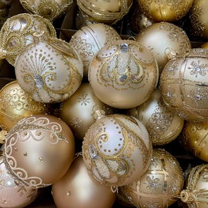 10 gold Christmas Glass Ornaments, Holiday Home Decor, elegant hotels and restaurants decor, XMAS decorations, handmade christmas 2025