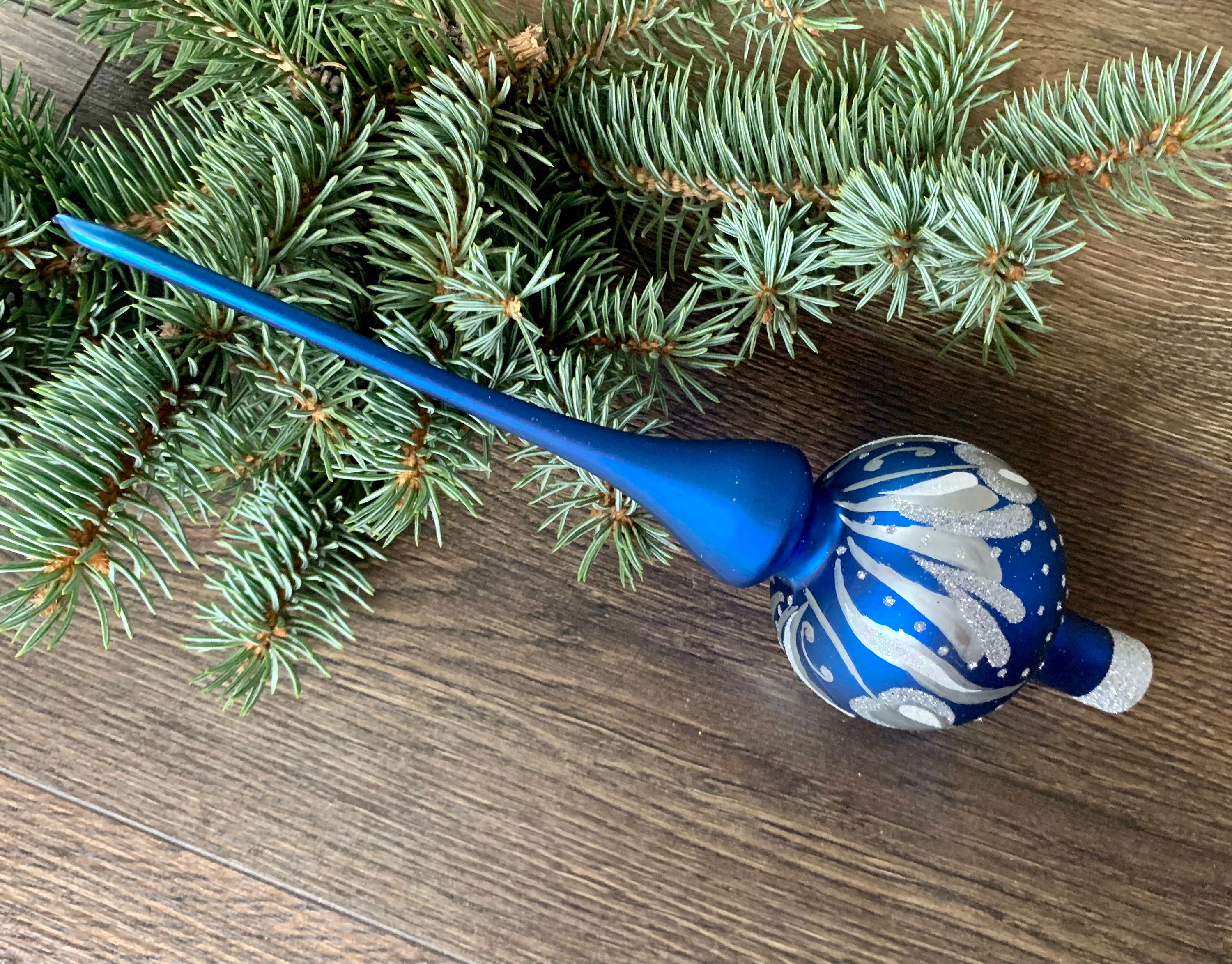 Blue Vintage Christmas Glass Tree Topper 12 Inches Tree Etsy