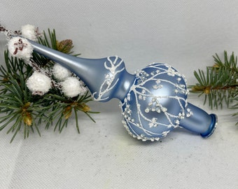 Petite décoration de sapin de Noël vintage en verre bleu de 18 cm (7 pouces), ornement de sapin ancien