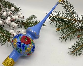 Décoration de sapin de Noël vintage en verre bleu de 25 cm (10 pouces), ornement de sapin antique
