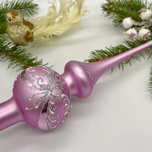 Pink with silver Christmas glass tree topper 9 inches, antique Christmas ornaments, Xmas 2025, Gifts ideas, Holiday decor, Winter decor
