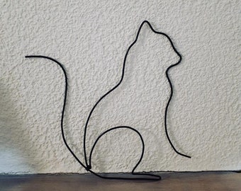 Chat en fil de fer, nature, stylisé, décoration murale, abstrait, animaux, cat