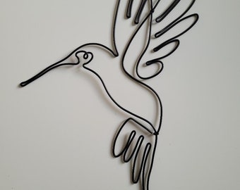 Colibri C23 en fil de fer, fleur, fil aluminium , fait main, contemporain, nature, oiseaux