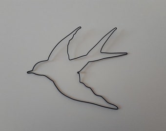 Hirondelle en fil de fer, fleur, fil de fer , fait main, contemporain, nature, oiseaux