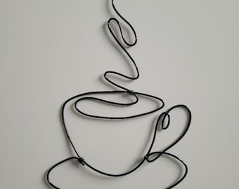 Tasse de café en fil de fer, cuisine, stylisé, décoration murale, café, déco