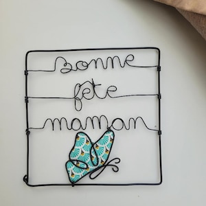 Carte décorative bonne fête maman en fil alu et tissu
