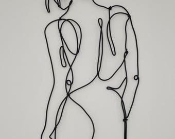 femme en fil d aluminium, décoration murale, fil de fer, métal, contemporain, visage, abstrait, face, art mural, sculpture