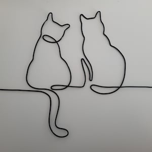 2 Wire Cats, Nature, Stylized, Wall Decoration, Abstract, Animals, Cat
