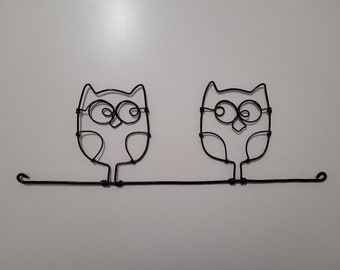 Hibou cartoon en fil de fer, nature, stylisé, décoration murale