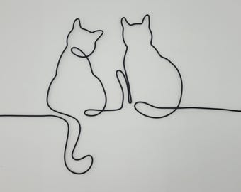2 Wire Cats, Nature, Stylized, Wall Decoration, Abstract, Animals, Cat