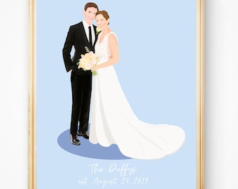 Personalized Wedding Portrait Bride and Groom Illustration Digital Portrait From Photo Wedding Illustration Wedding Gift