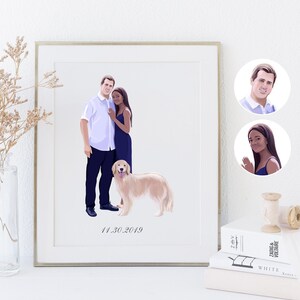 Couple Illustration With Pets Digital Couple Portrait Family | Etsy