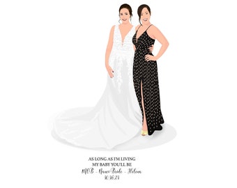 Custom Mother and Daughter Illustration Gift for Mother Personalized Portrait Mother's Day Present Gift for Mom Custom Christmas Gift