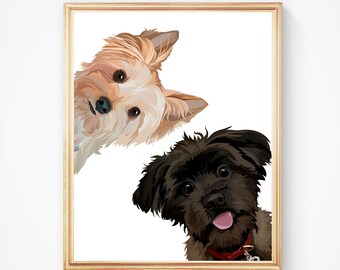 Pet Painting Of 2 Dog Peekaboo Custom Pet Portrait Pet Portrait Dog Memorial Portrait PEEKABOO Custom illustration Portrait Dog Art