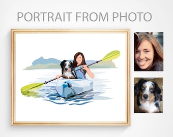 Kayaking Gifts Portrait From Photo With Pet - Rafting Lover Gift Kayaking Coach Gift Gift For Friend Co-Workers Gift Kayak Gifts