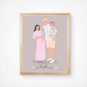 Personalisiertes Familienportrait Familienportrait nach Fotoportrait Zeichnung personalisiertes Familiengeschenk