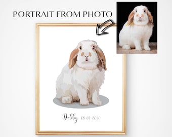 Custom Bunny Portrait - Rabbit Portrait - Custom Bunny Portrait Illustration Digital Bunny Portrait Printable Pet Art