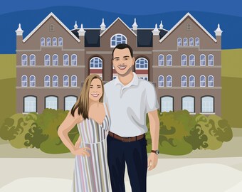 Couple Portrait and Home Portrait - 2 persons and House Anniversary Gift - Family Portrait Illustration