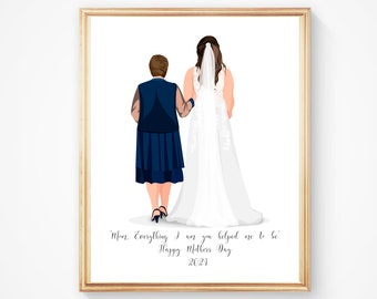 Regalo personalizado de la madre de la novia - Dibujo nupcial personalizado - Ilustración de boda - Retrato de la madre de la novia