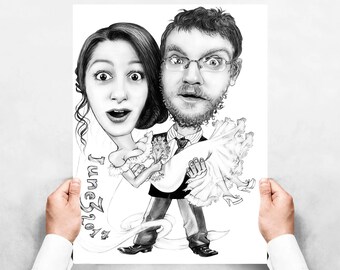 Ritratto di matrimonio divertente personalizzato Illustrazione - Regalo personalizzato Illustrazione di coppia - Ritratto digitale di coppia Disegno di famiglia Regalo di anniversario