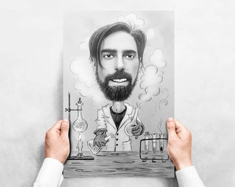Chemistry Teacher Gift - Custom Caricature Portrait From Photo - Chemistry Student - Chemist Gift - Chemistry Gift Pencil Caricature