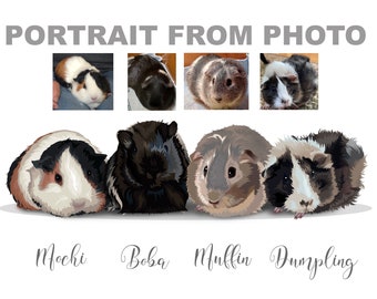 CUSTOM 4 GUINEA PIG Portrait Custom Pet Portrait Guinea Pig Memorial Portrait Regal Pet Portrait Rat Owner Gift Guinea Pig Lover Gift