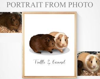 Portrait Of 2 Guinea Pigs Hamster Portrait Illustration Digital Pet Portrait Hamster Gift Pet Memorial Guinea Pig Guinea Pig Picture