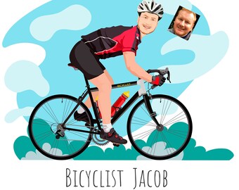 Bicycler Gift For Cycler Gift For Bike Lovers Custom Cartoon Portrait Cyclist Gift Portrait from Photo