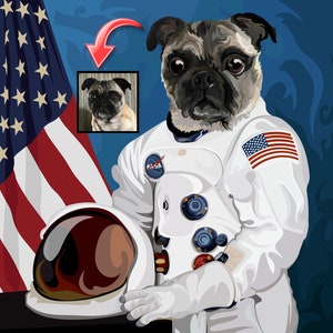 The Astronaut Digital Dog Portrait - Custom Pet Portrait - Personalised Pet Dog NASA Astronaut - Astronaut Dog Portrait - Space Pet