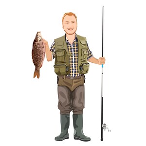 Fisherman Gift Idea Fisherman Gift Funny Fishing Gifts For Men Fisherman Art Custom Cartoon Portrait from Photo Angler Gift Idea