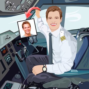 Custom Gift For Pilots - Aviator Gift - Custom Caricature Portrait From Photo - Aviation Gifts - Private Pilot