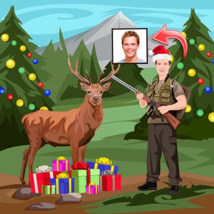Hunter Christmas Gift - Custom Caricature Portrait From Photo - Funny Hunting Gifts For Boyfriend - Hunter Xmas gift - Hunting Lover Gift