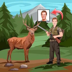 Hunter Gift - Custom Cartoon Portrait - Funny Hunting Gifts For Boyfriend - Funny Hunter Gifts - Hunting Lover Gift - Huntsman Gift