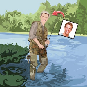 Fisherman Gift Idea - Fisherman Gift - Funny Fishing Gifts For Men - Fisherman Art - Custom Cartoon Portrait from Photo