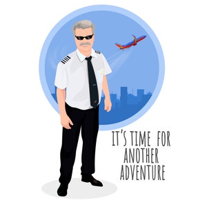 PILOT Custom Cartoon Portrait Custom Portrait For Stewardess Anniversary Gift For Air Hostess Flight Attendant Cabin Crew Travel Print
