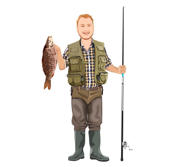 Fisherman Gift Idea Fisherman Gift Funny Fishing Gifts for Men Fisherman  Art Custom Cartoon Portrait From Photo Angler Gift Idea 