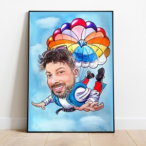 Skydiver Gift - Custom Cartoon Portrait from Photo - Skydiver Cartoon - Skydiver Gifts Caricature Skydiver Gifts for Men - Skydiver Art
