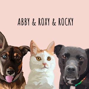 Custom 3 Pet Portrait | Multiple Pet Portrait | Pet Portrait from Photo | Custom Dog Art | Custom Cat Art | Custom Memorial Pet Illustration