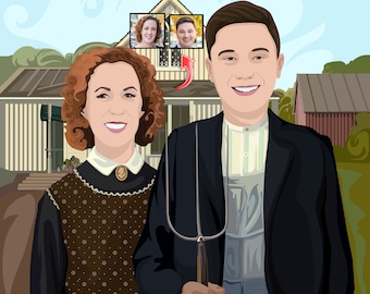 Personalized American Gothic Portrait from your Photo - Custom Couple Portrait American Gothic - Custom Portrait for Couple American Gothic