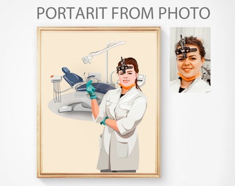 Zahnarzt Geschenk - Personalisiertes Cartoon Portrait - Portrait für Zahnärzte - Portrait für Hygienist Medizinstudent Geschenk Abschluss Geschenk Zahnarzt
