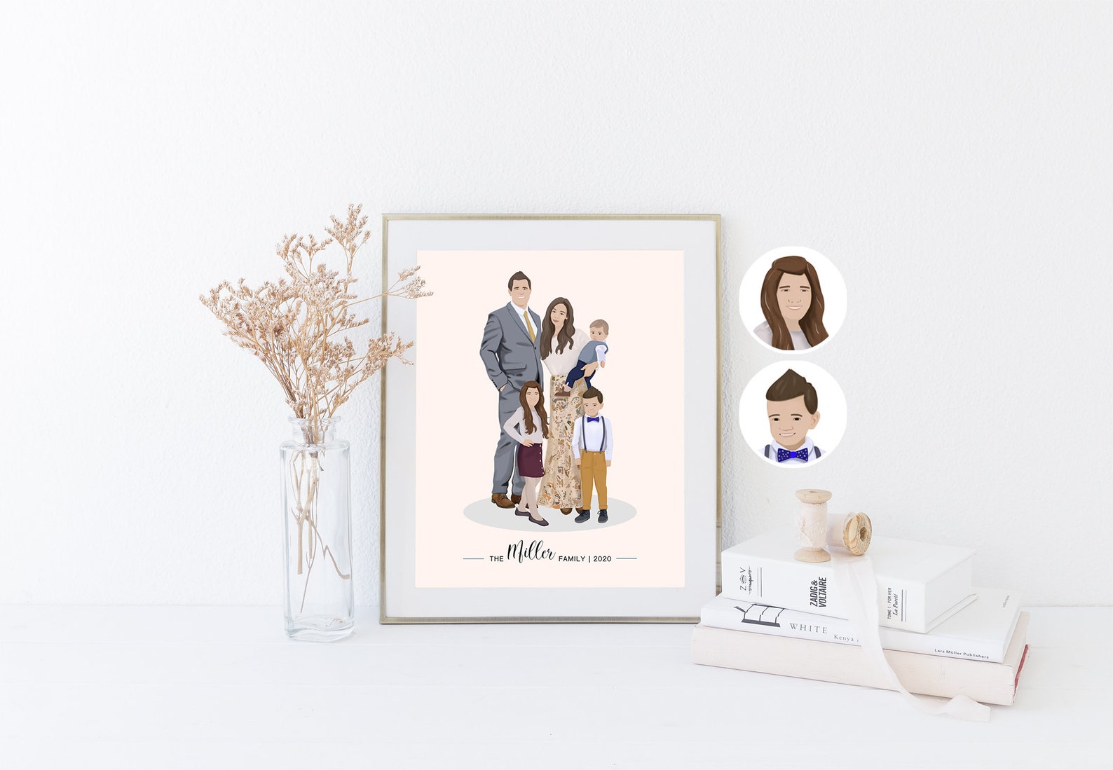 Custom Family and Home Portrait 5 Persons Personalized Gift | Etsy