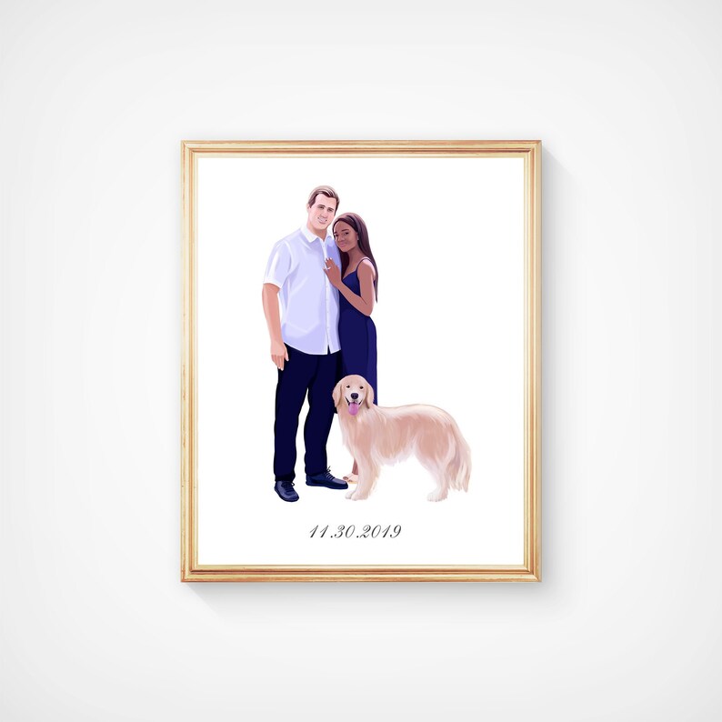 Couple Illustration With Pets Digital Couple Portrait Family | Etsy