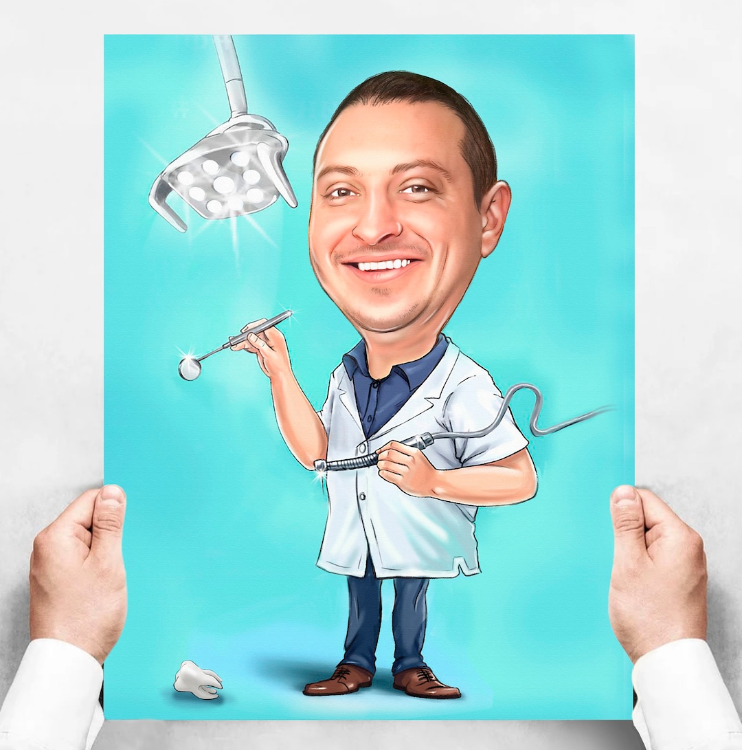 Dentist Gift Portrait Custom Caricature From Photo Dentist Art Dentist