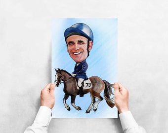 Horseback Riding Gift - Custom Cartoon Portrait from Photo - Gift For Horse Lover - Horse Rider Gifts - horse riding - horse racing gifts