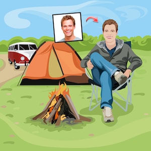 Camping Liebhaber Geschenk - Custom Cartoon Portrait von Foto - glücklich Camper Geschenk - lustige Camper Geschenk - glücklich Camper Art