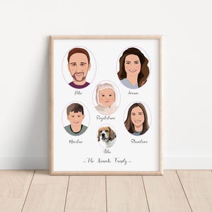 Personalized Family Drawing Family Portrait illustration with pets Gifts for parents or grandparents Unique Gifts family