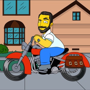 モーターサイクリストへのギフト - 写真から黄色の漫画キャラクターとしてカスタムポートレートを作成 - 男性へのギフト - カスタムバイカーギフト - オートバイアート - オートバイ