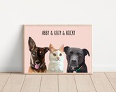 Custom 3 Pet Portrait | Multiple Pet Portrait | Pet Portrait from Photo | Custom Dog Art | Custom Cat Art | Custom Memorial Pet Illustration