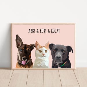 Custom 3 Pet Portrait | Multiple Pet Portrait | Pet Portrait from Photo | Custom Dog Art | Custom Cat Art | Custom Memorial Pet Illustration
